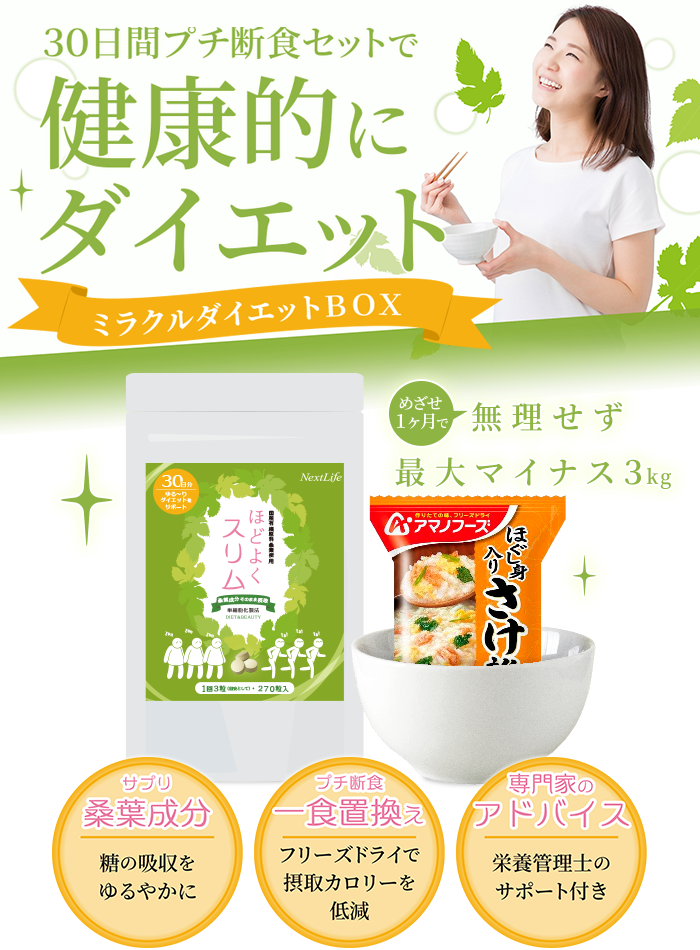 30日間の簡単プチ断食セットで目指せ最大マイナス3kg ミラクルダイエットbox 株式会社ネクストライフ